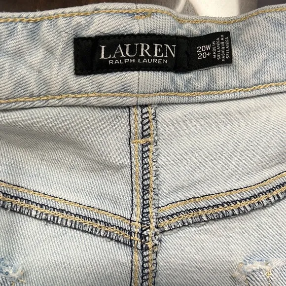 Lauren Ralph Lauren High Rise Frayed Hem Stretch Denim Shorts