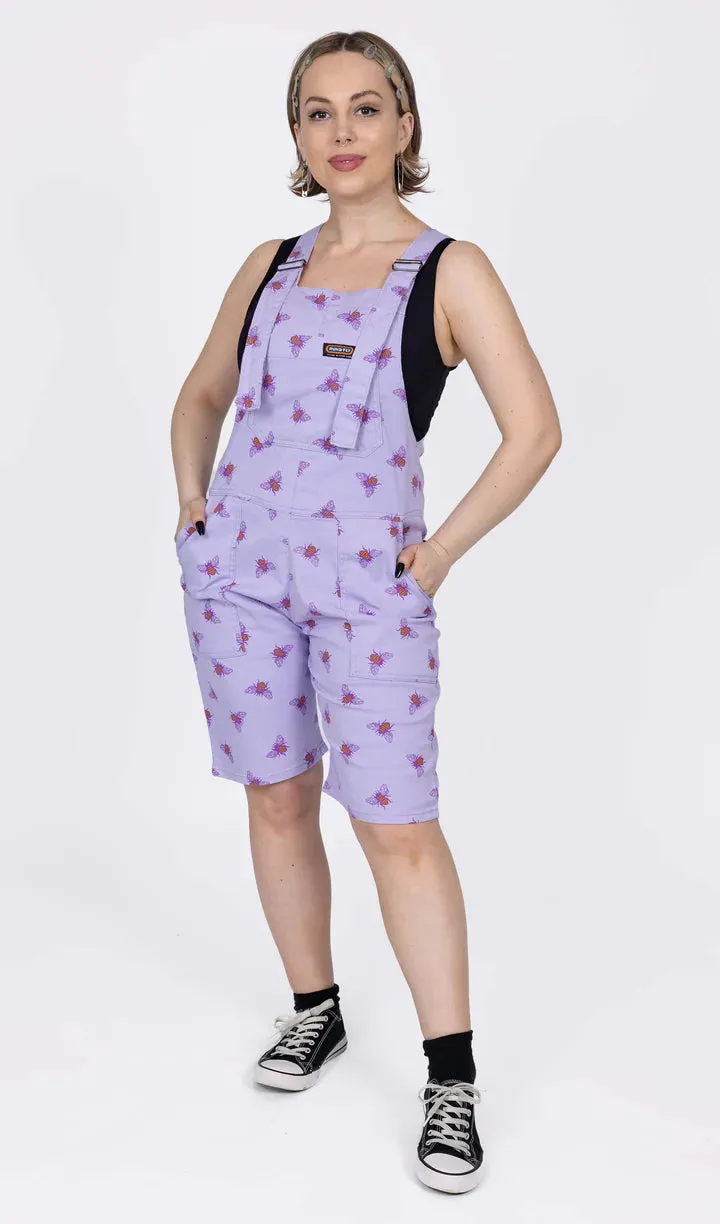 Lavender Bees Stretch Twill Dungaree Shorts
