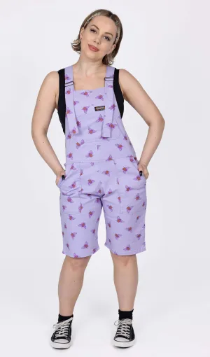 Lavender Bees Stretch Twill Dungaree Shorts