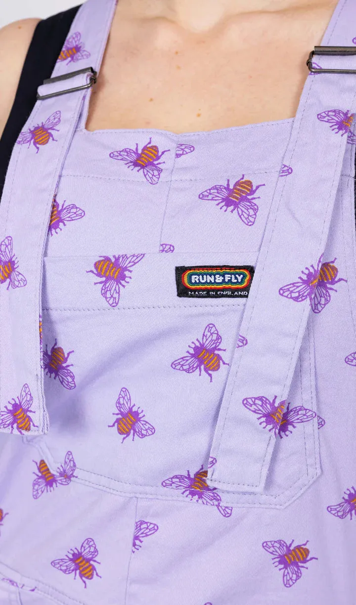 Lavender Bees Stretch Twill Dungaree Shorts