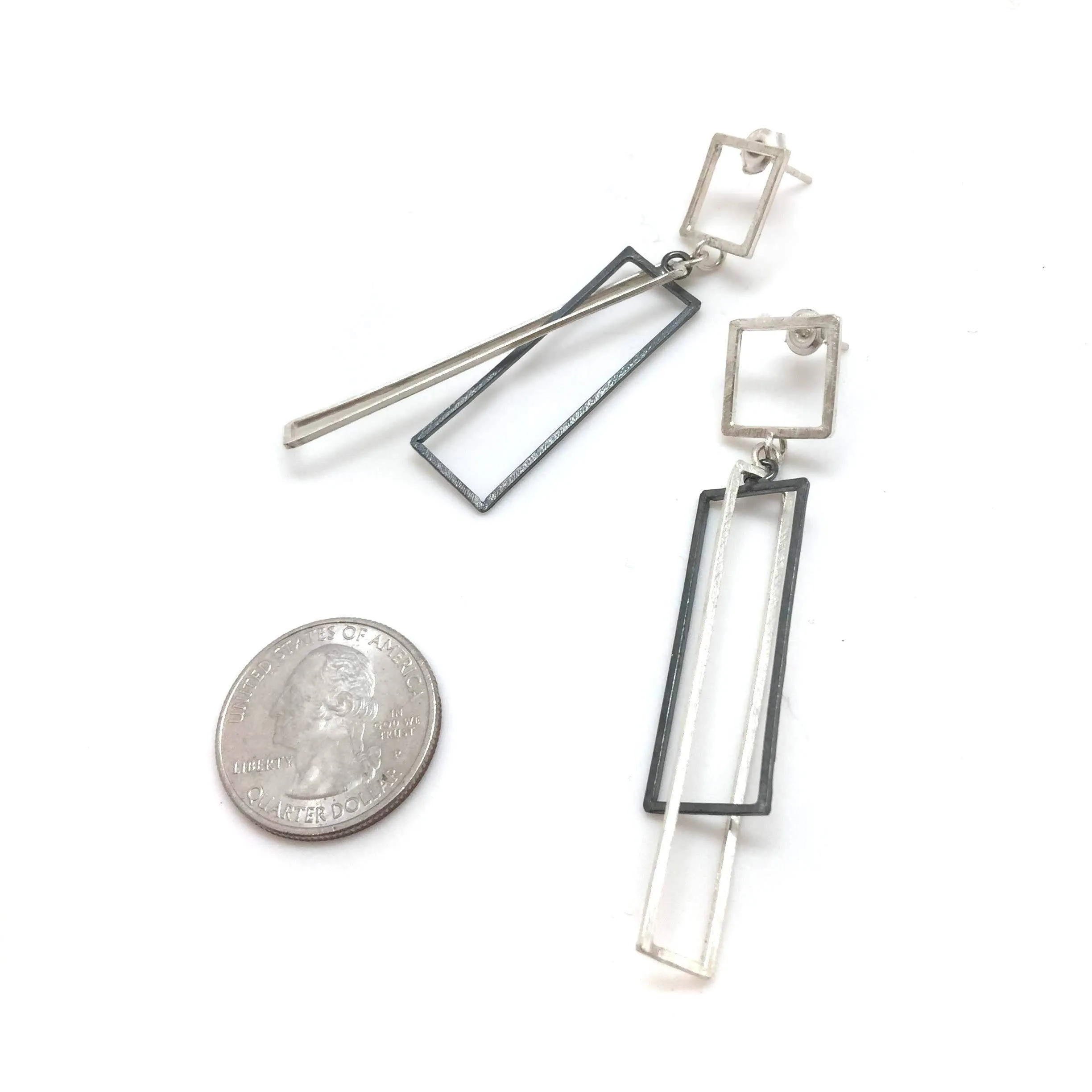Layered Rectangle Earrings - Oxi/Silver