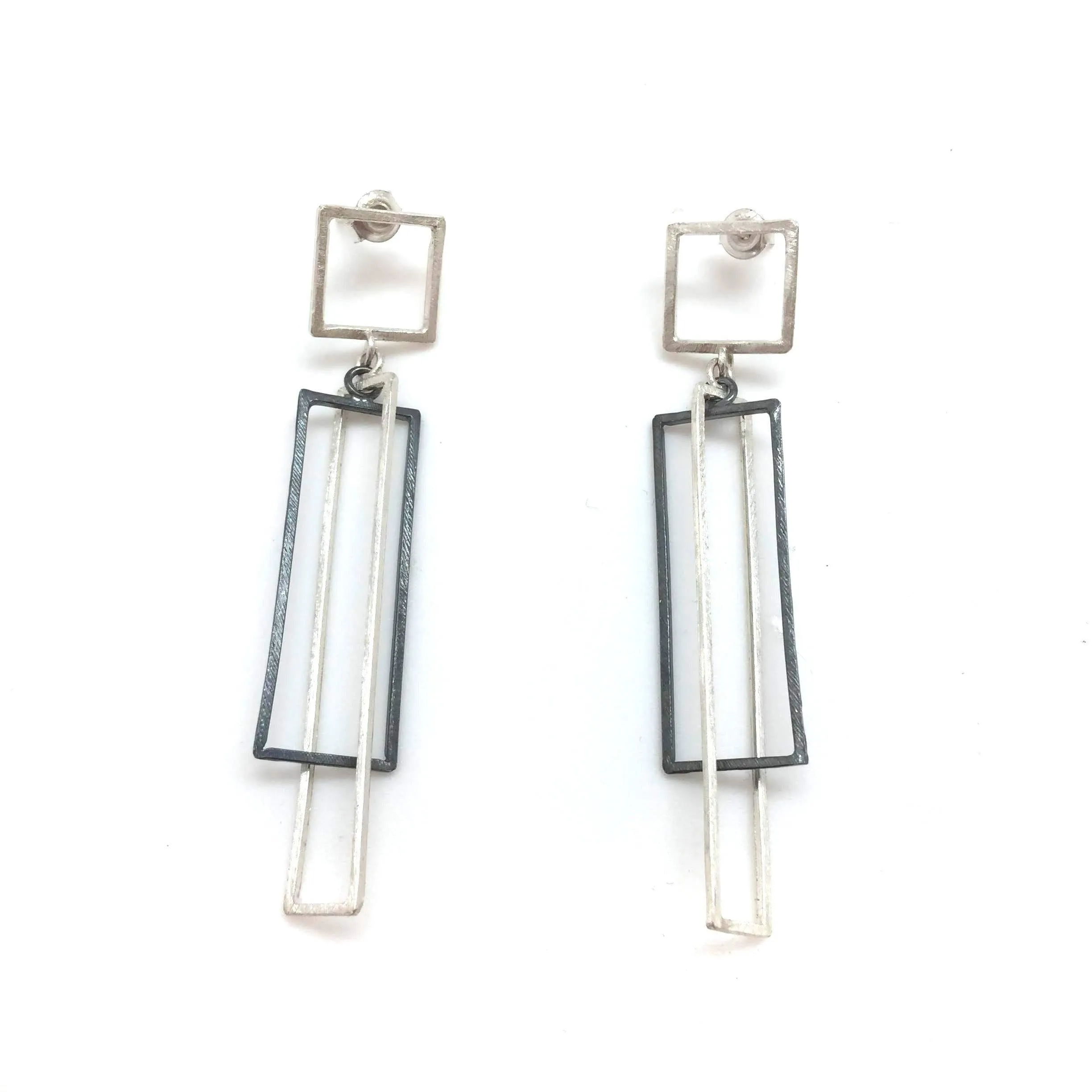 Layered Rectangle Earrings - Oxi/Silver