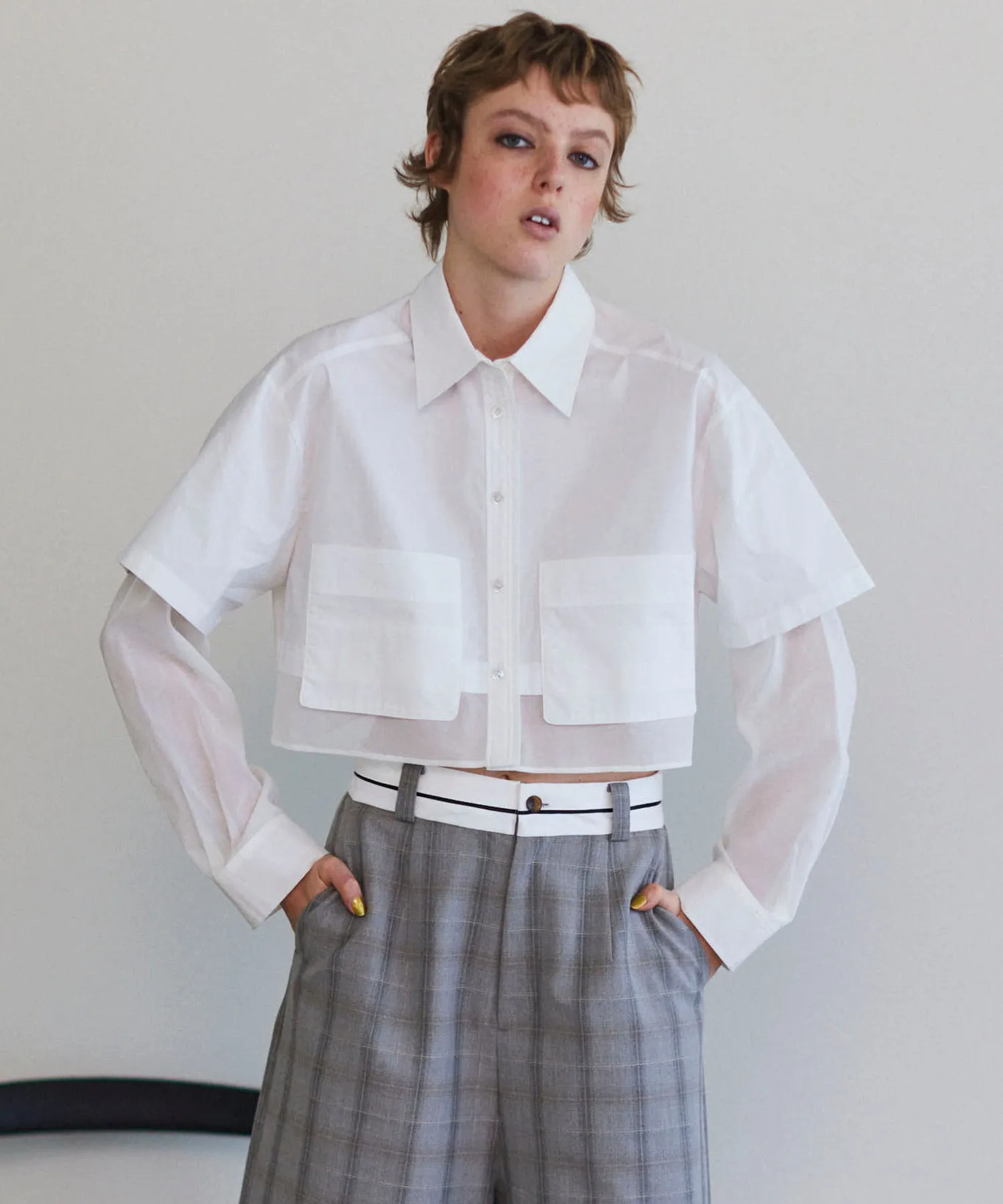 Layered Sheer Fabric Short Length Shirt