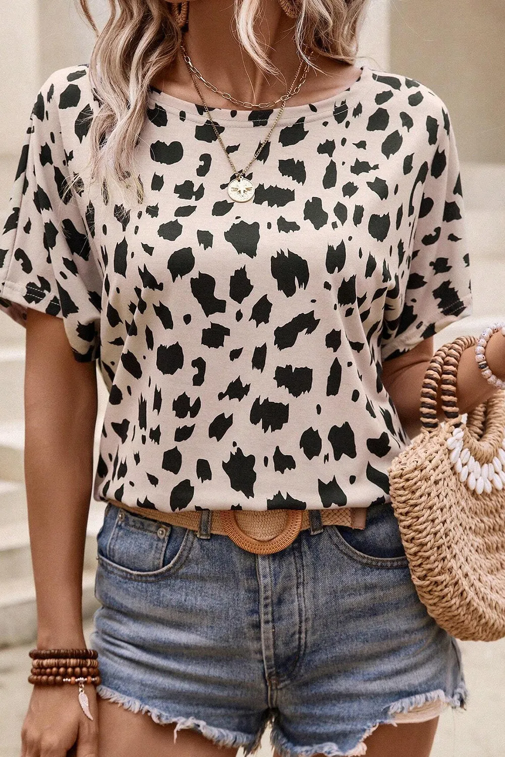 Leopard Batwing Sleeve Twist Back Top