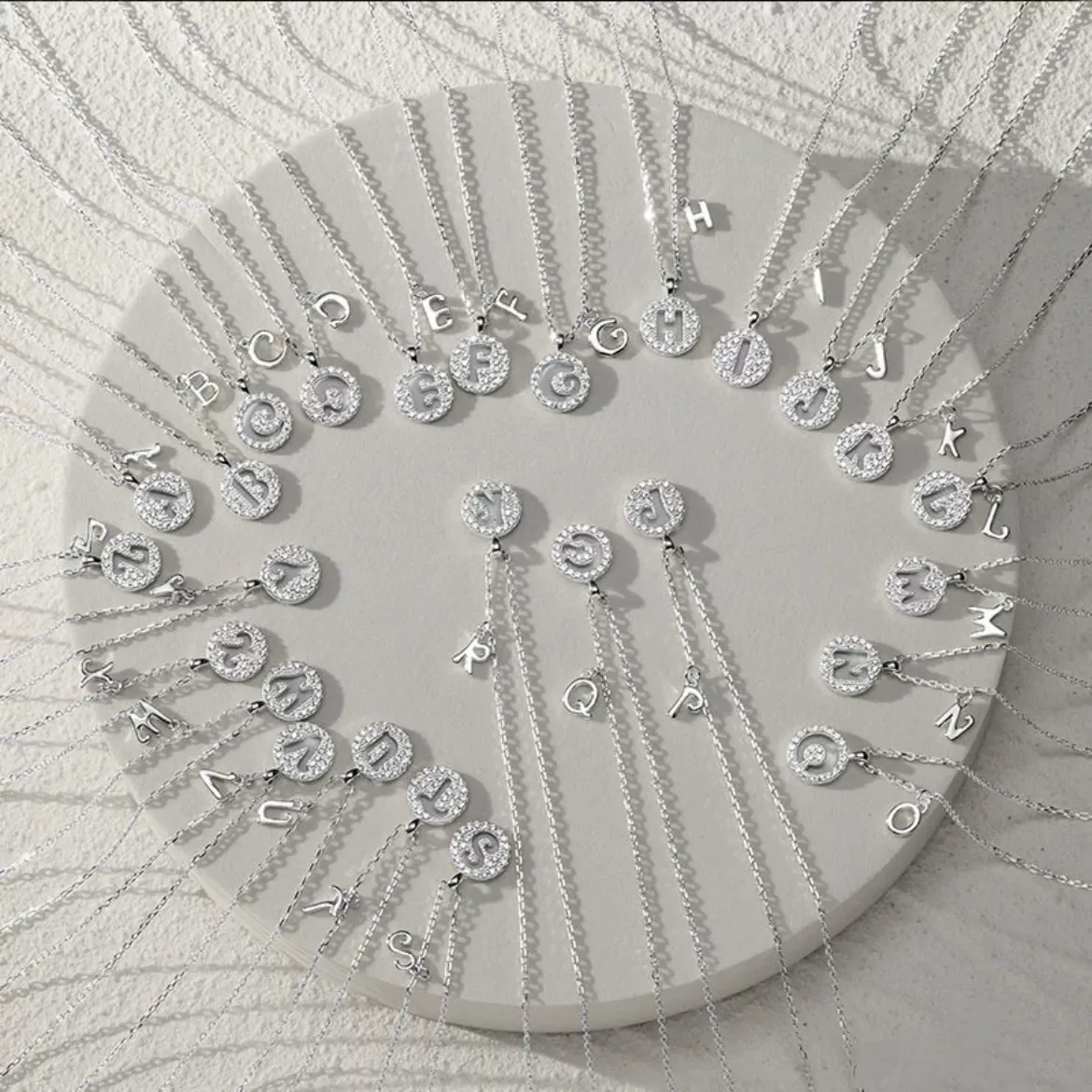Letter Circle Zircon Necklace-S925 Solid Silver