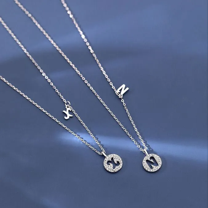 Letter Circle Zircon Necklace-S925 Solid Silver