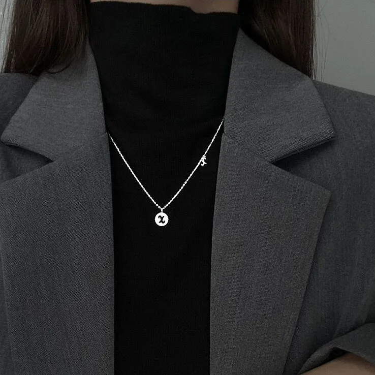 Letter Circle Zircon Necklace-S925 Solid Silver