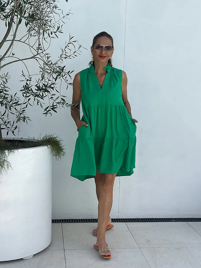 Libby Midi Tiered Relaxed Linen Dress - Green