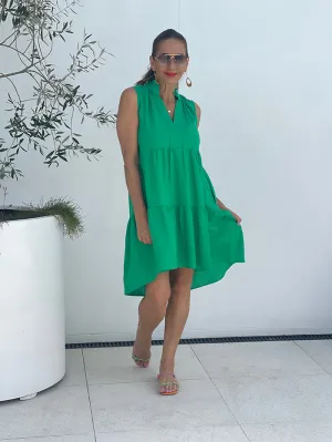 Libby Midi Tiered Relaxed Linen Dress - Green