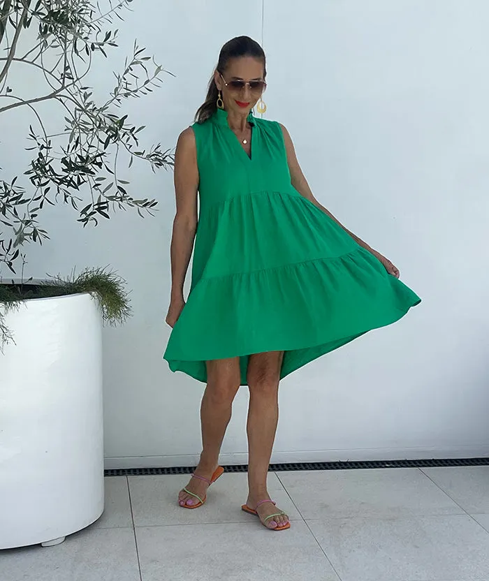 Libby Midi Tiered Relaxed Linen Dress - Green