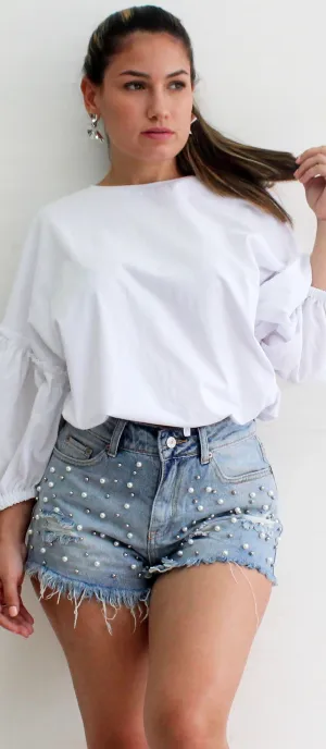 Lift My Spirits White Ballon Sleeves Top