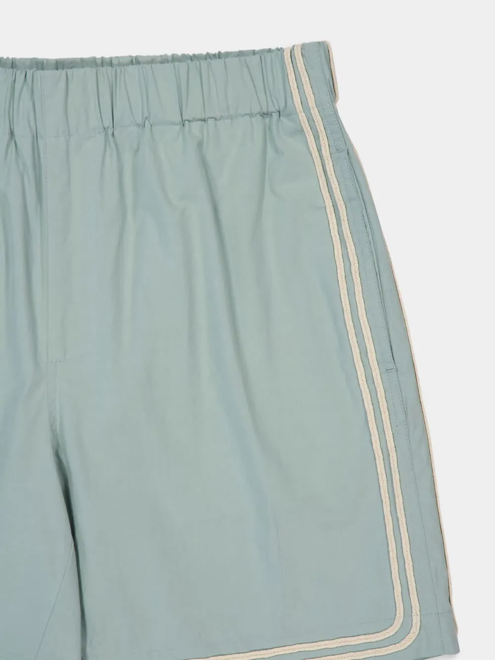 Light Blue Braided Contrast Trim Cotton Shorts