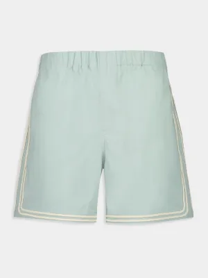 Light Blue Braided Contrast Trim Cotton Shorts