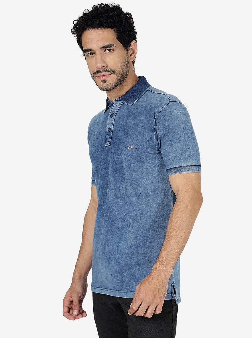 Light Blue Solid Slim Fit Polo T-Shirt | JadeBlue