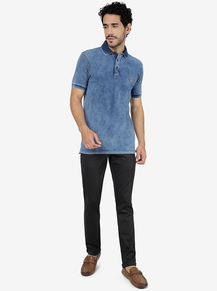 Light Blue Solid Slim Fit Polo T-Shirt | JadeBlue