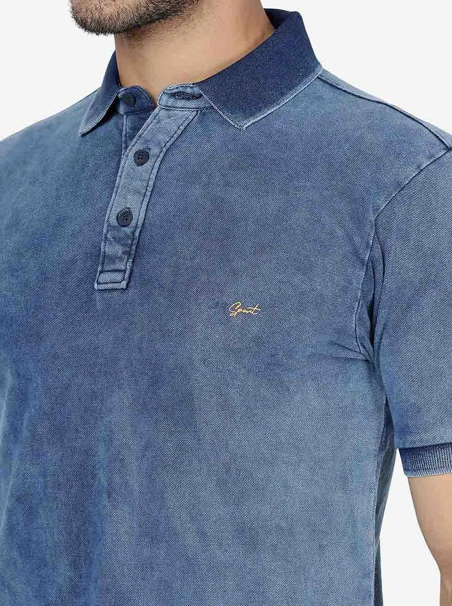 Light Blue Solid Slim Fit Polo T-Shirt | JadeBlue