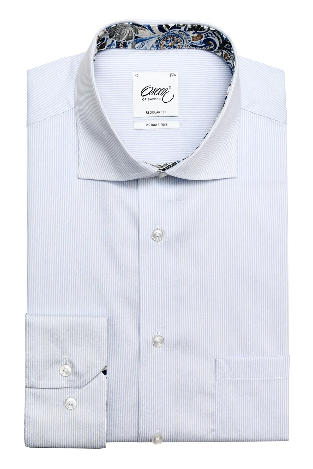 Light blue striped regular fit shirt with contrast details