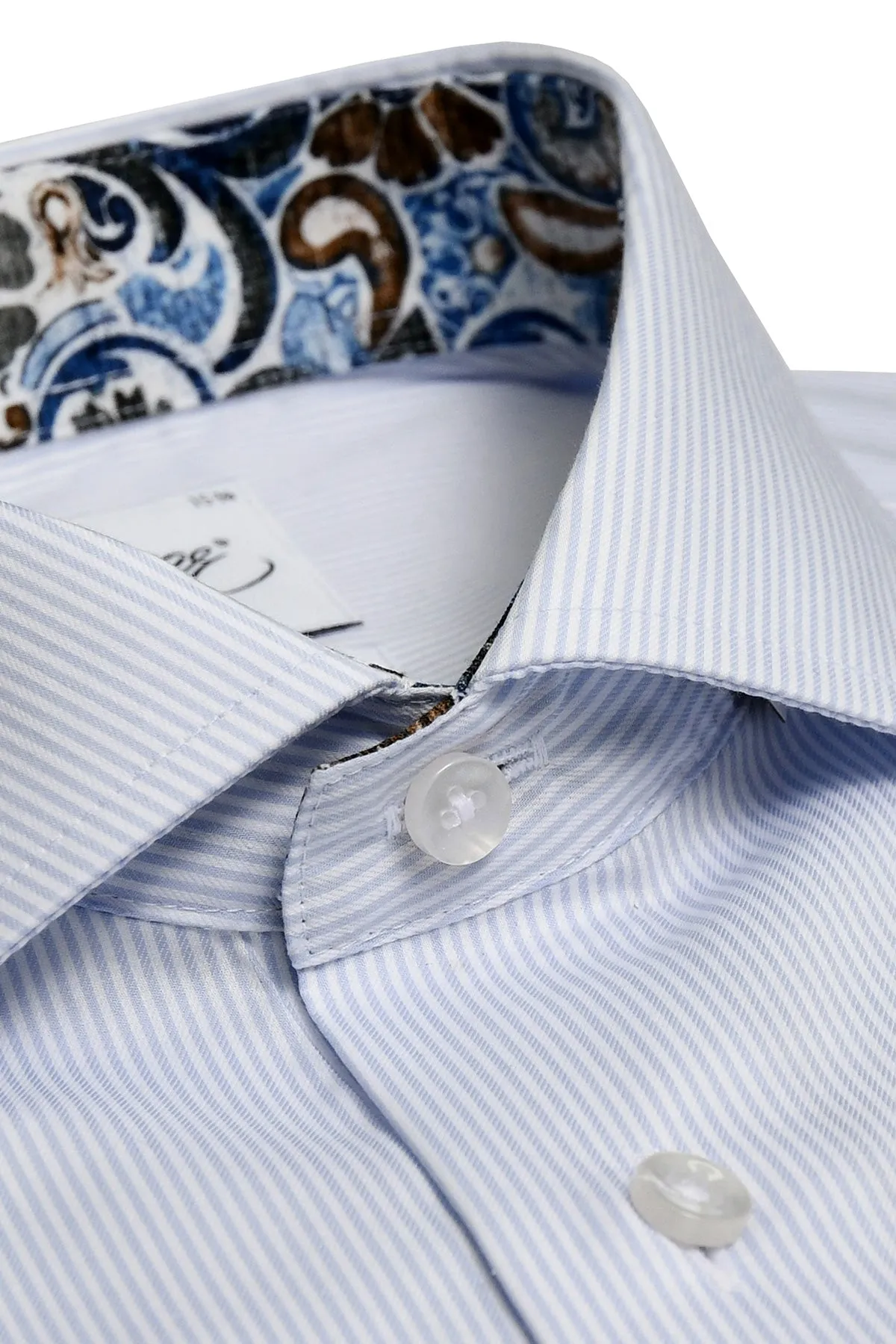 Light blue striped regular fit shirt with contrast details