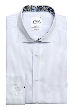 Light blue striped regular fit shirt with contrast details