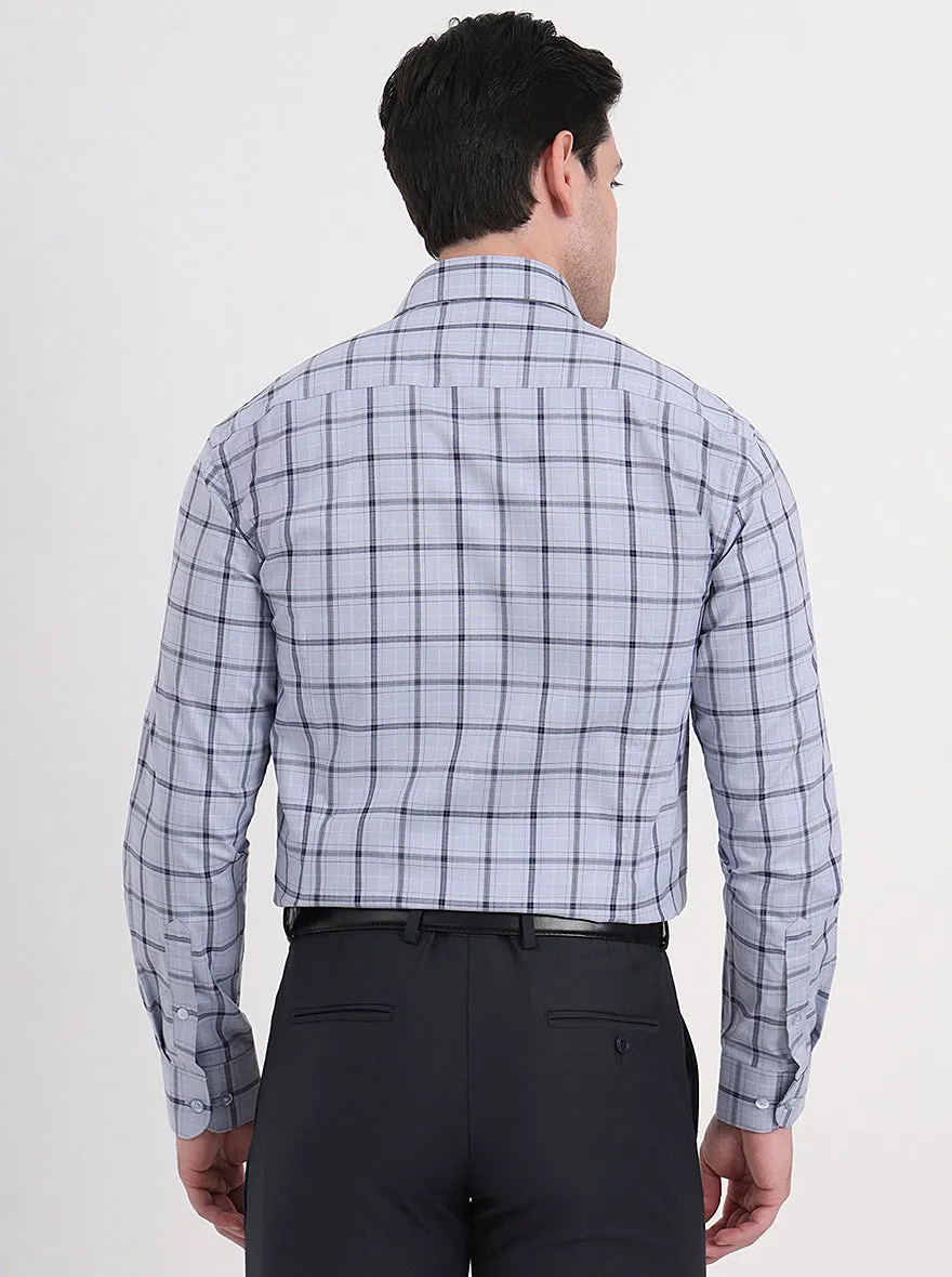 Light Grey & Blue Checked Slim Fit Formal Shirt | Metal