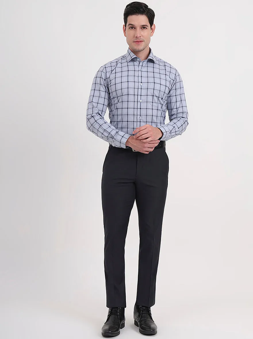 Light Grey & Blue Checked Slim Fit Formal Shirt | Metal