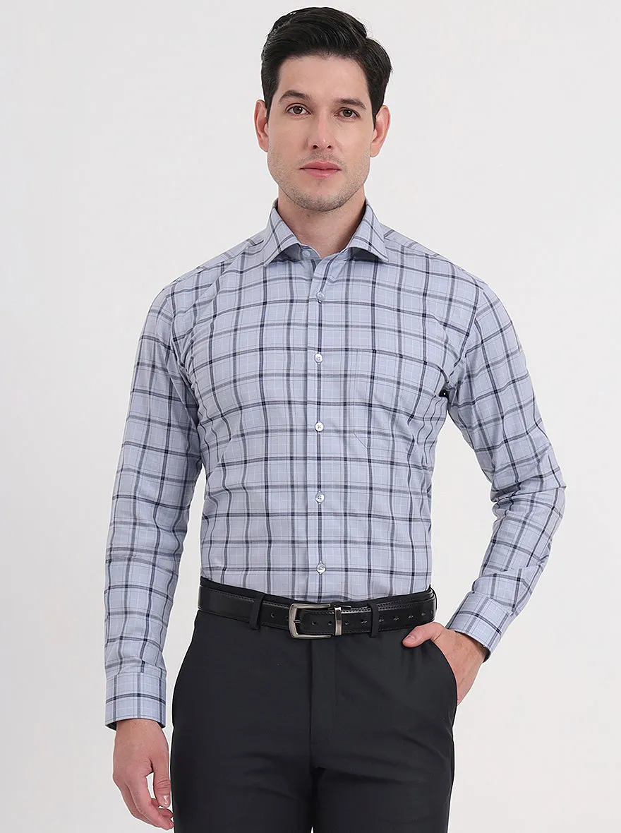 Light Grey & Blue Checked Slim Fit Formal Shirt | Metal