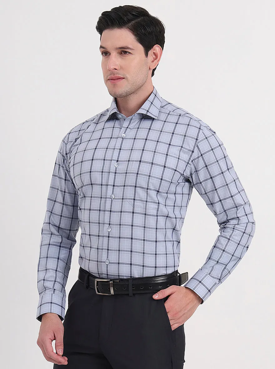 Light Grey & Blue Checked Slim Fit Formal Shirt | Metal