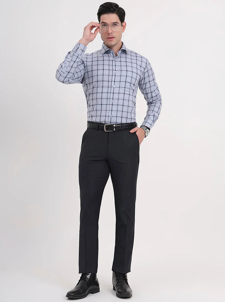 Light Grey & Blue Checked Slim Fit Formal Shirt | Metal