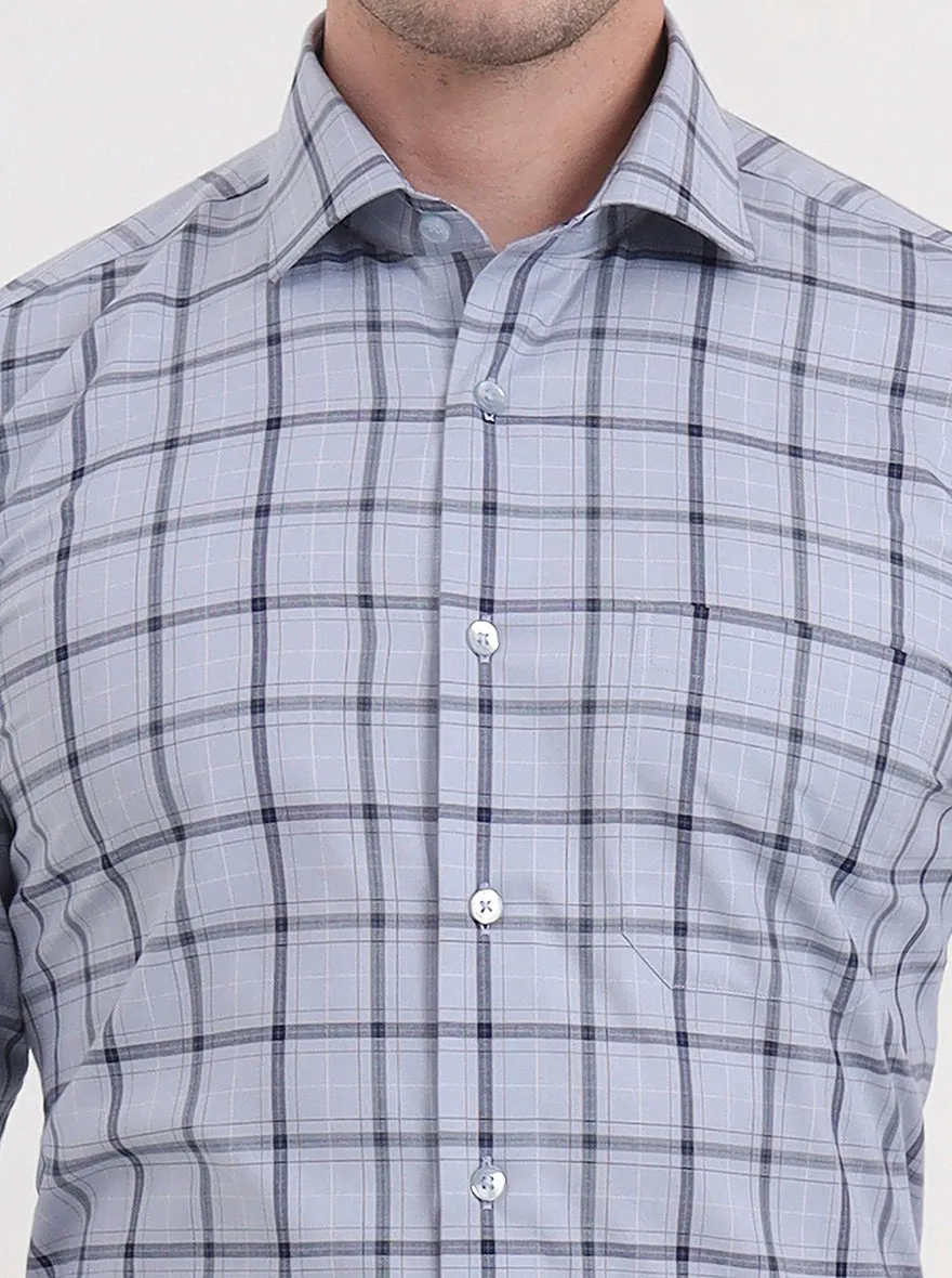 Light Grey & Blue Checked Slim Fit Formal Shirt | Metal