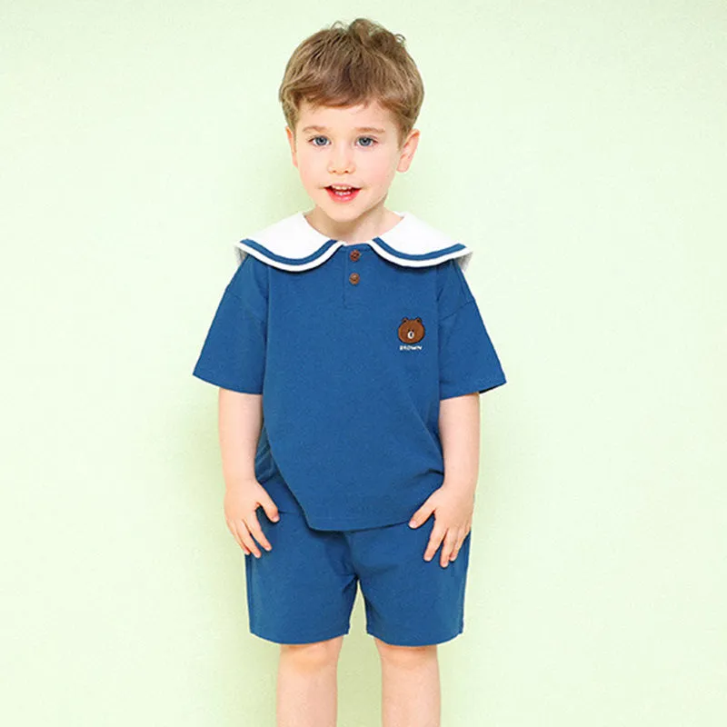 Line Friends Sailor Collar Blue Top & Bottom Set 2306MO17