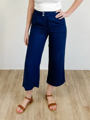 Linen Cropped Pants in Navy