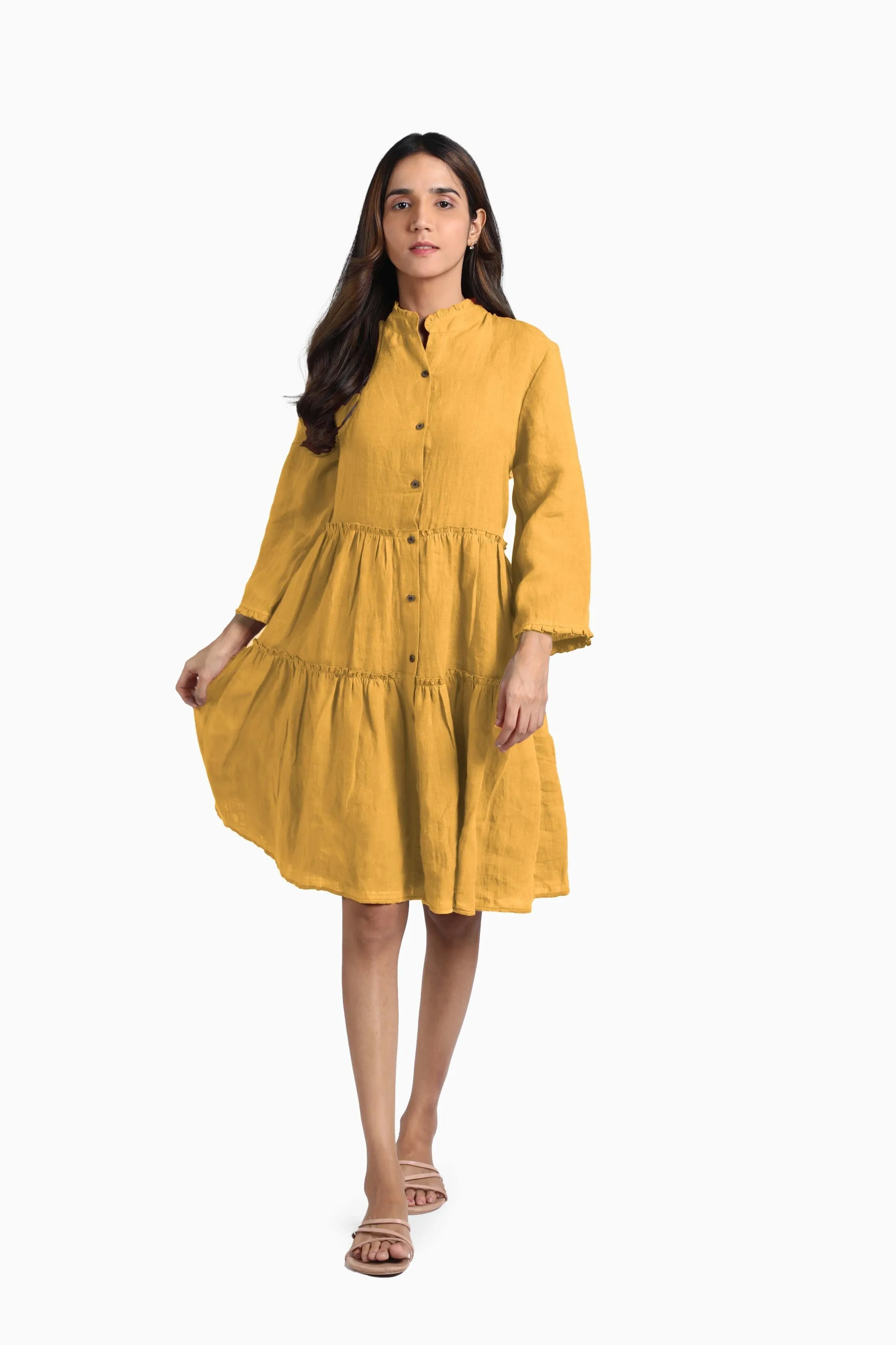 Linen Scarlet Midi Dress-Pacific Blue