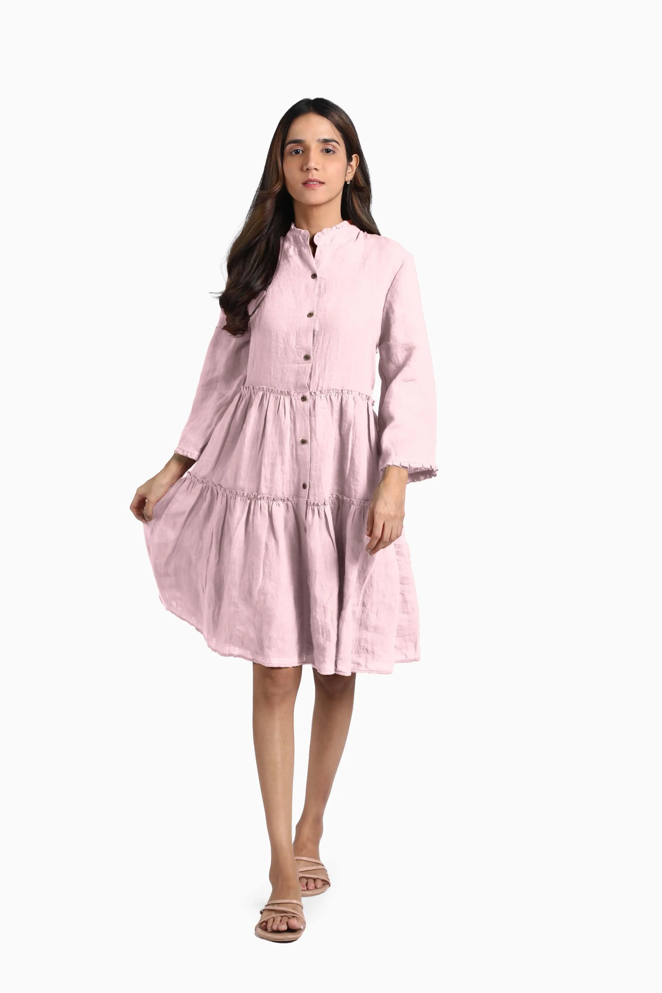 Linen Scarlet Midi Dress-Pacific Blue
