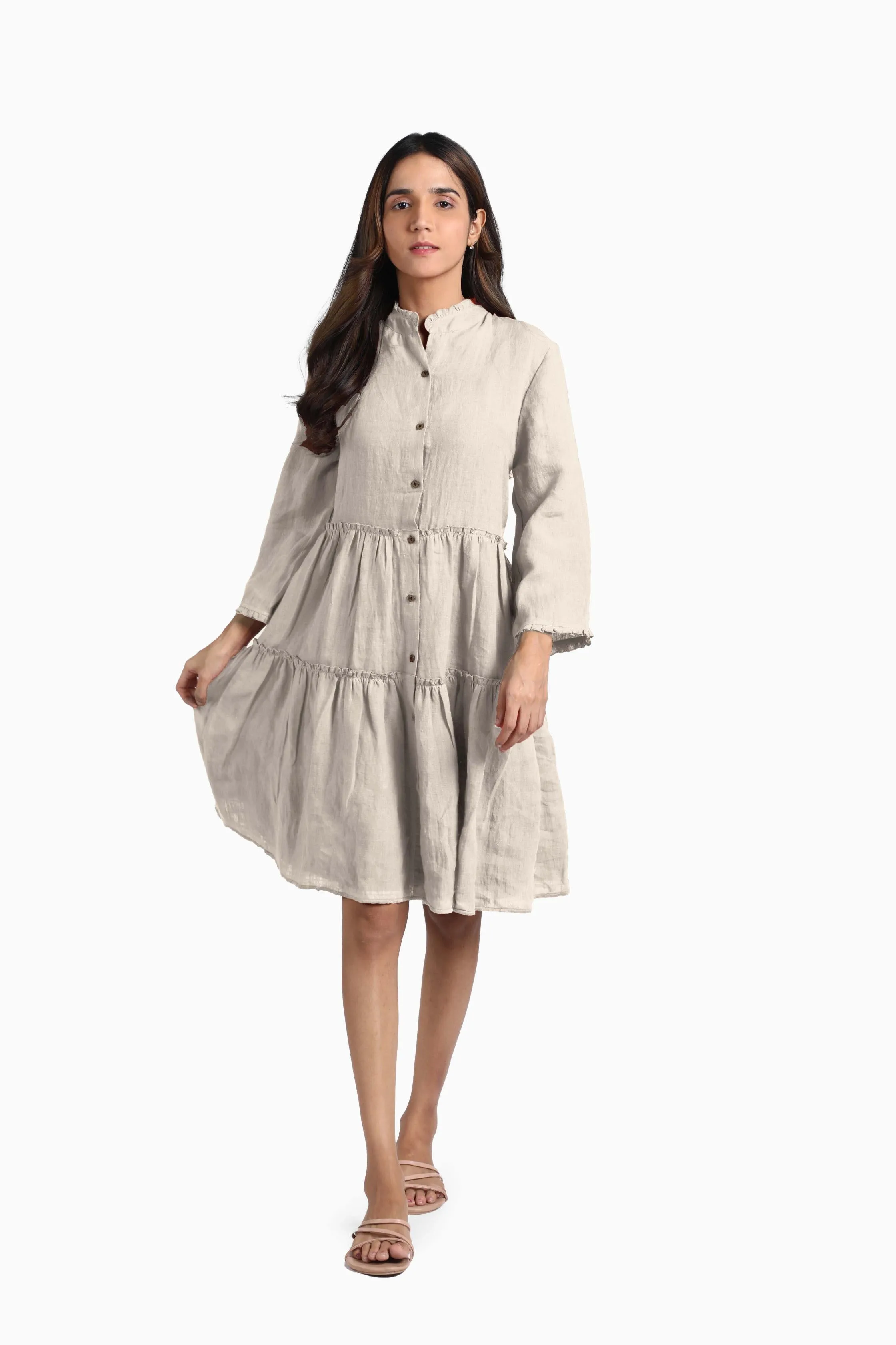 Linen Scarlet Midi Dress-Pacific Blue