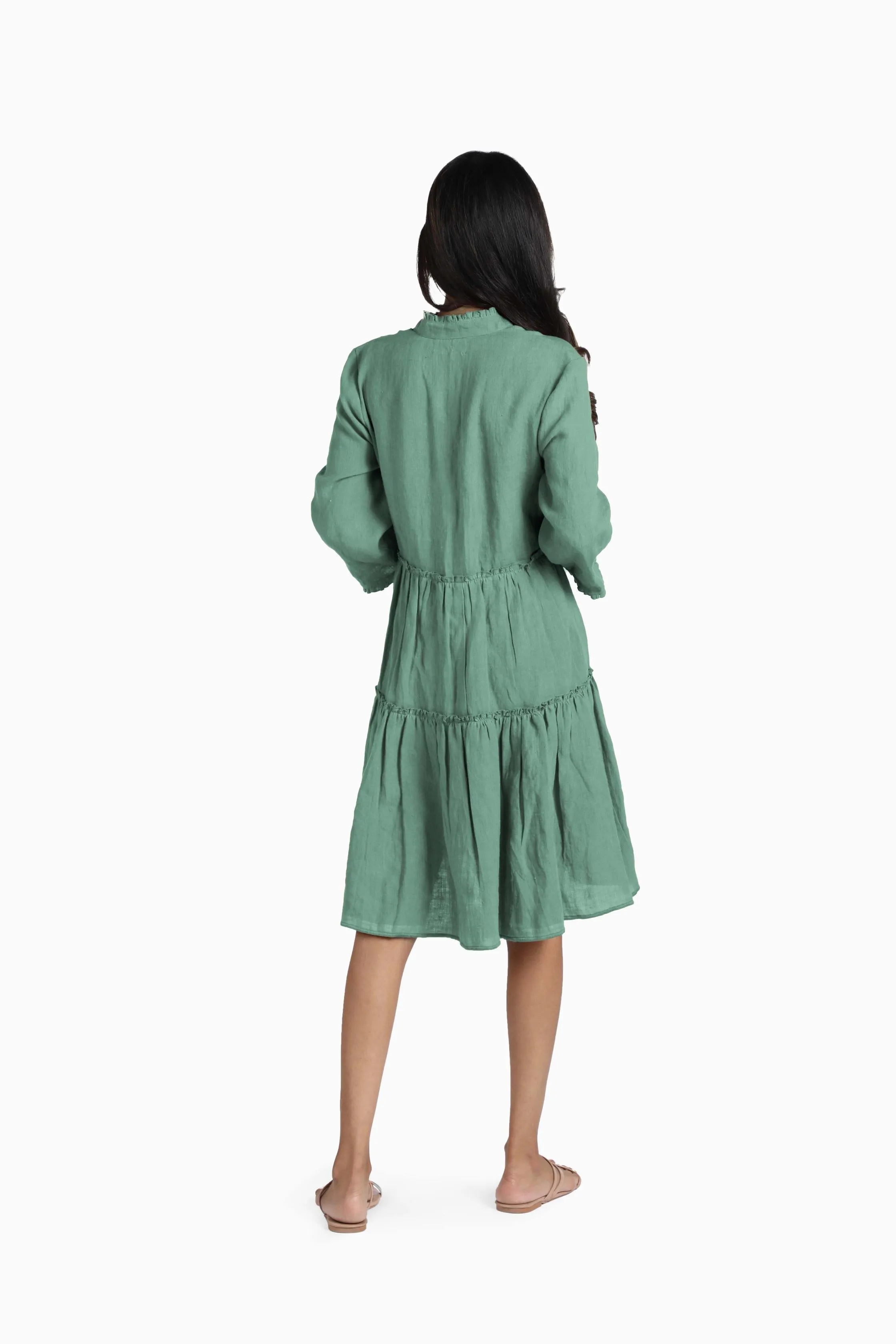 Linen Scarlet Midi Dress-Pacific Blue