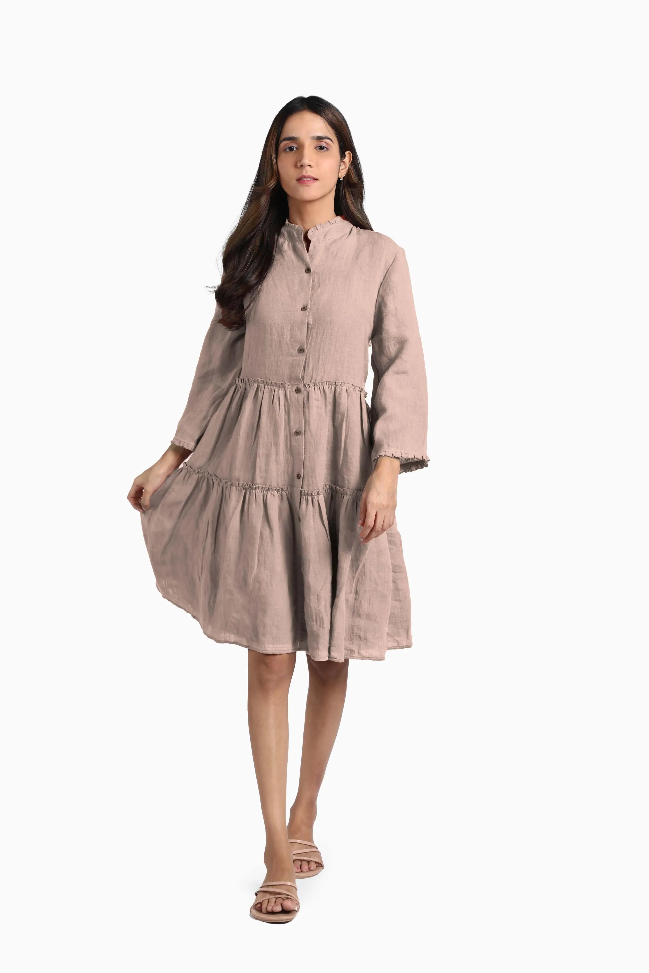 Linen Scarlet Midi Dress-Pacific Blue