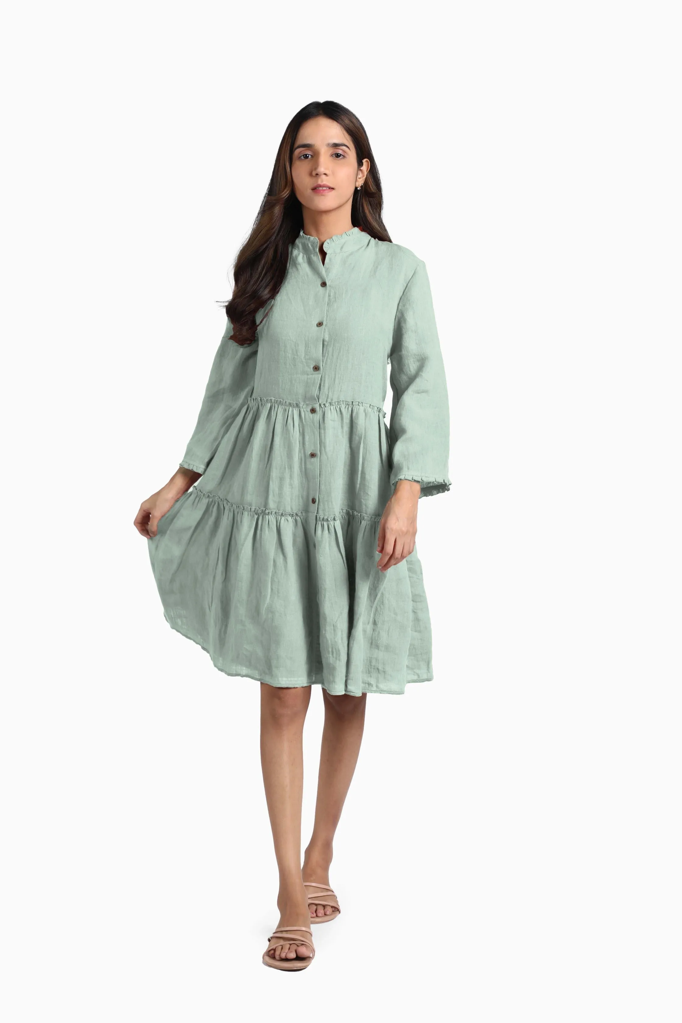 Linen Scarlet Midi Dress-Pacific Blue