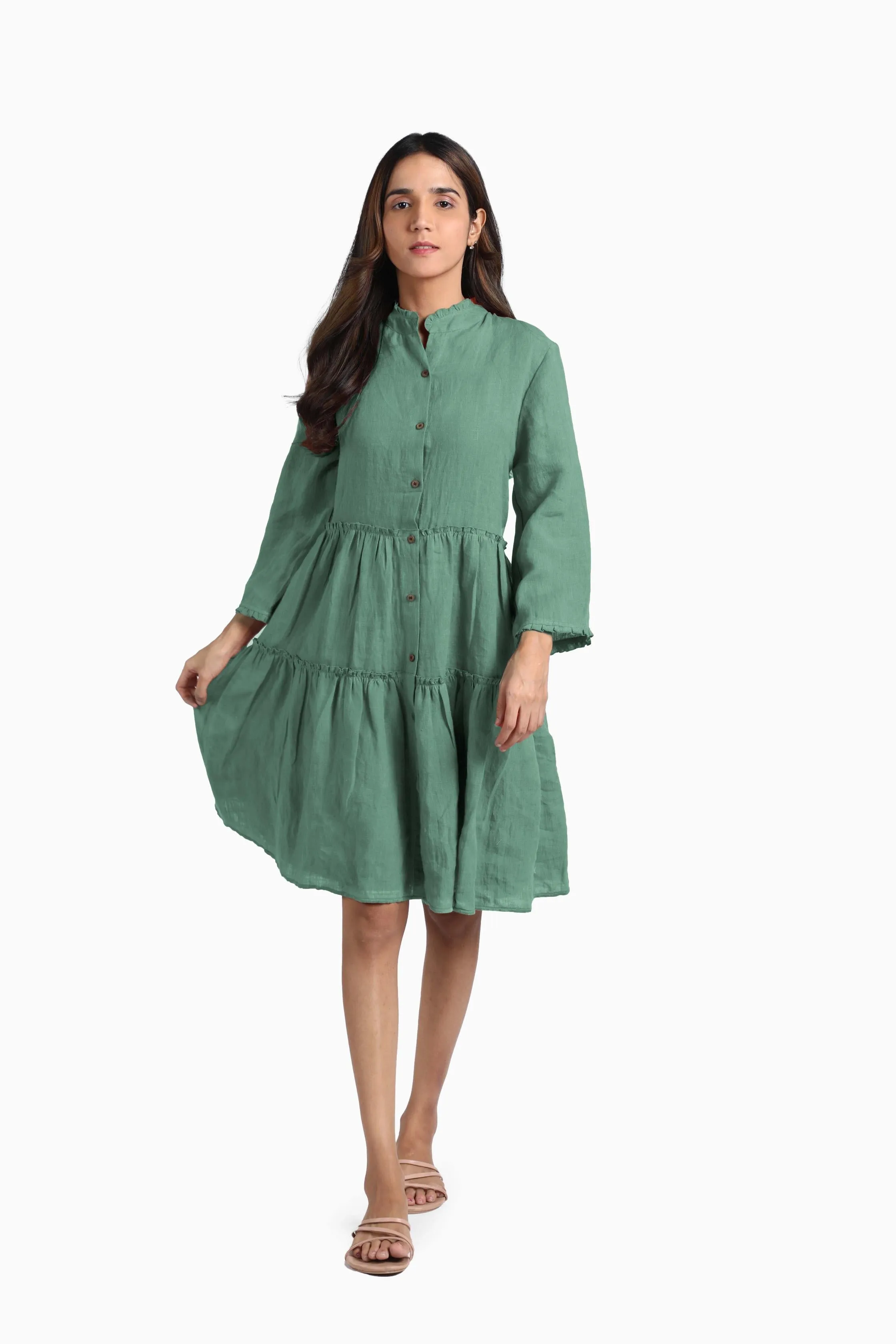 Linen Scarlet Midi Dress-Pacific Blue