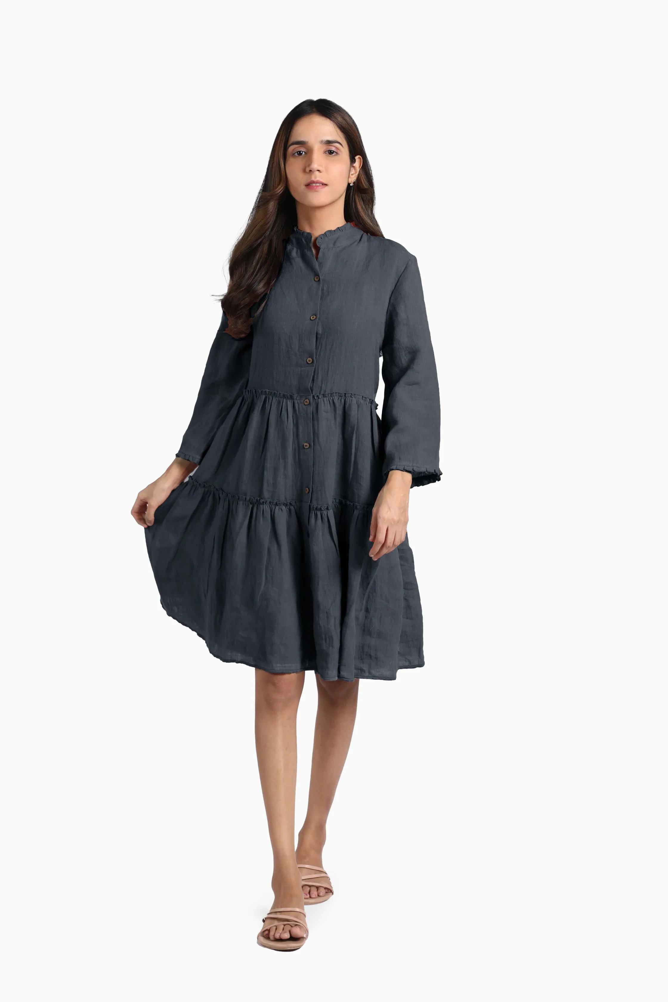 Linen Scarlet Midi Dress-Pacific Blue