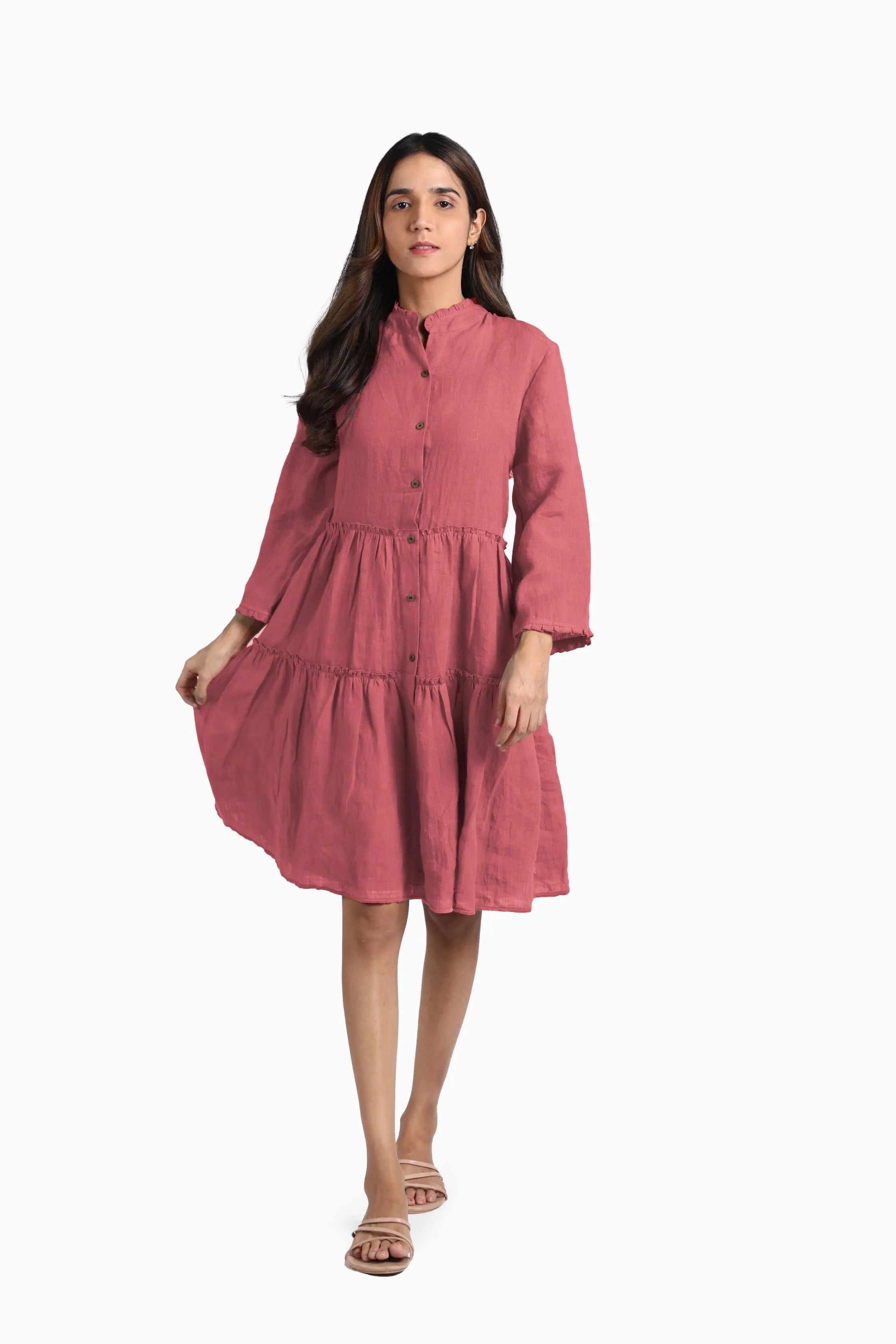 Linen Scarlet Midi Dress-Pacific Blue