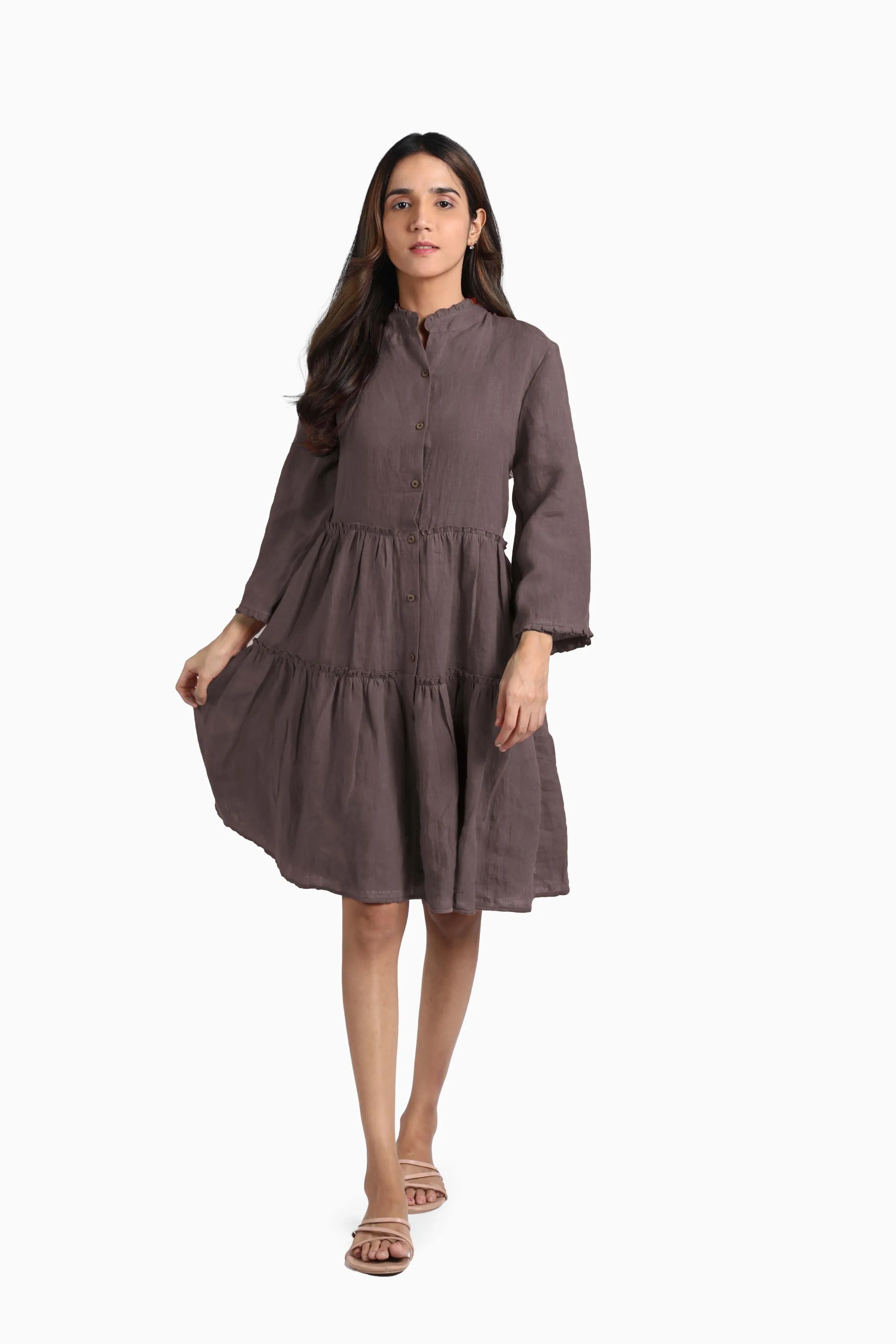 Linen Scarlet Midi Dress-Pacific Blue