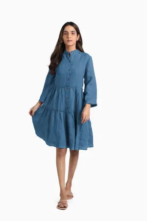 Linen Scarlet Midi Dress-Pacific Blue