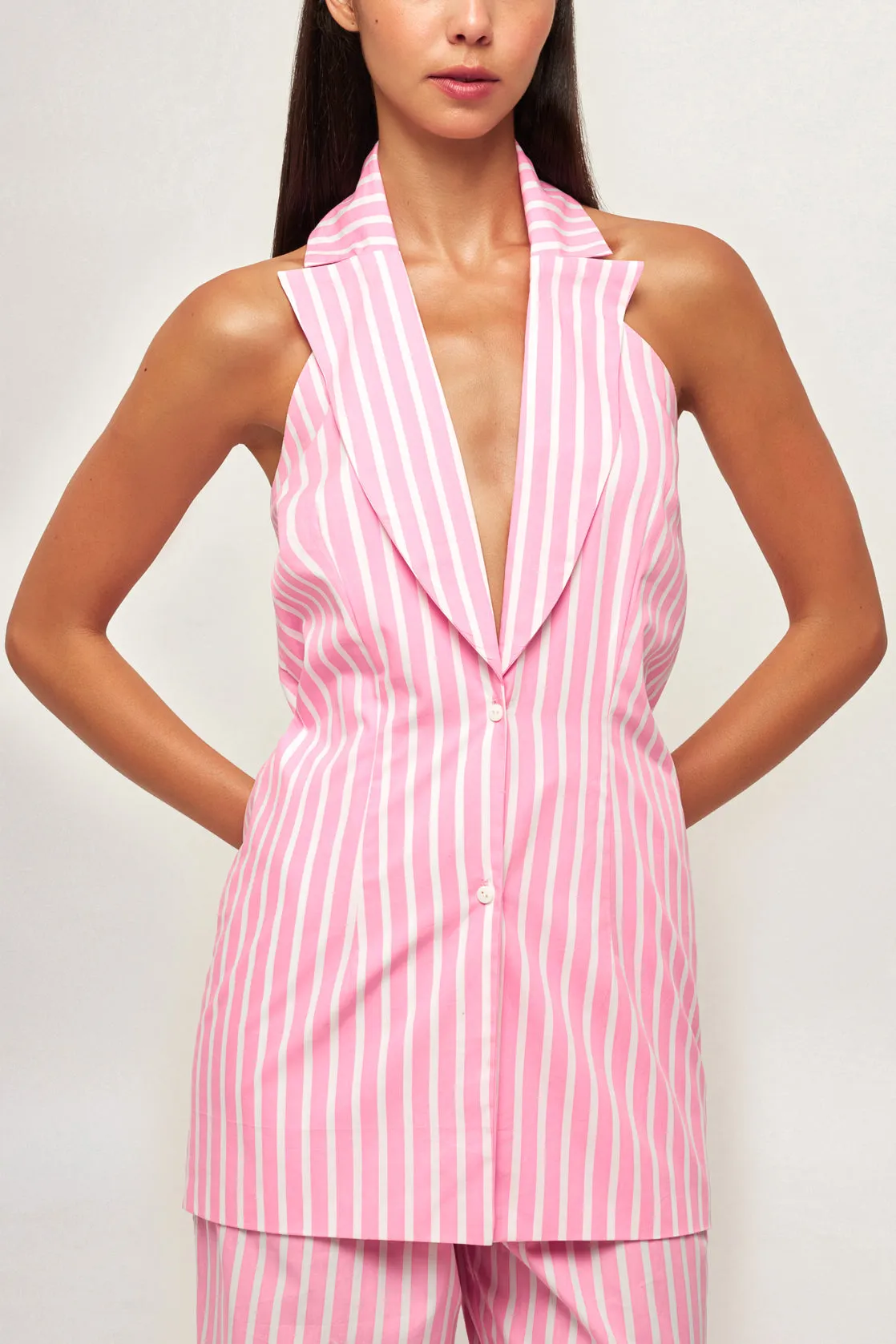 Long Collared Vest | Straight Leg Pant