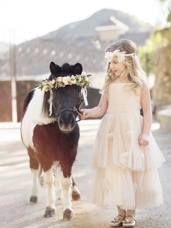 Long  Tulle Cheap Rustic Blush Pink Cute Flower Girl Dresses, QB0356
