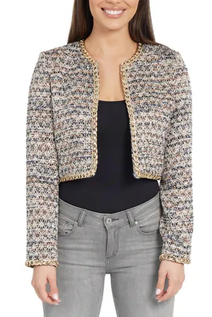 Love Token Link Chain Trim Metallic Cropped Jacket