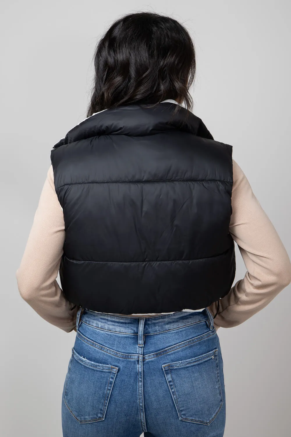 Love Tree Cropped Reversible Puffer Vest for Women in Black/White | 5089VH-BLACKOFFWHITE