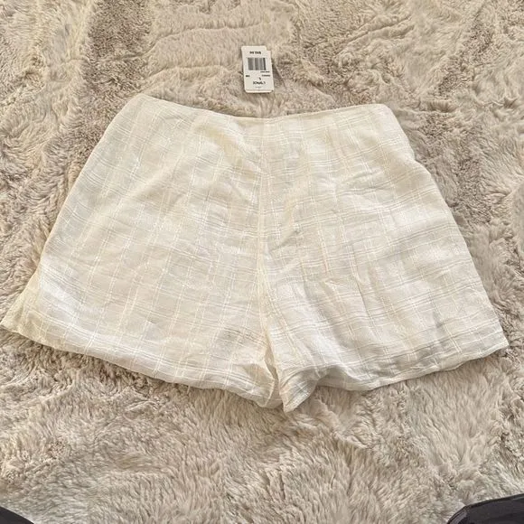 L*Space Ioana Shorts Plaid Textured Mini Cream Size L