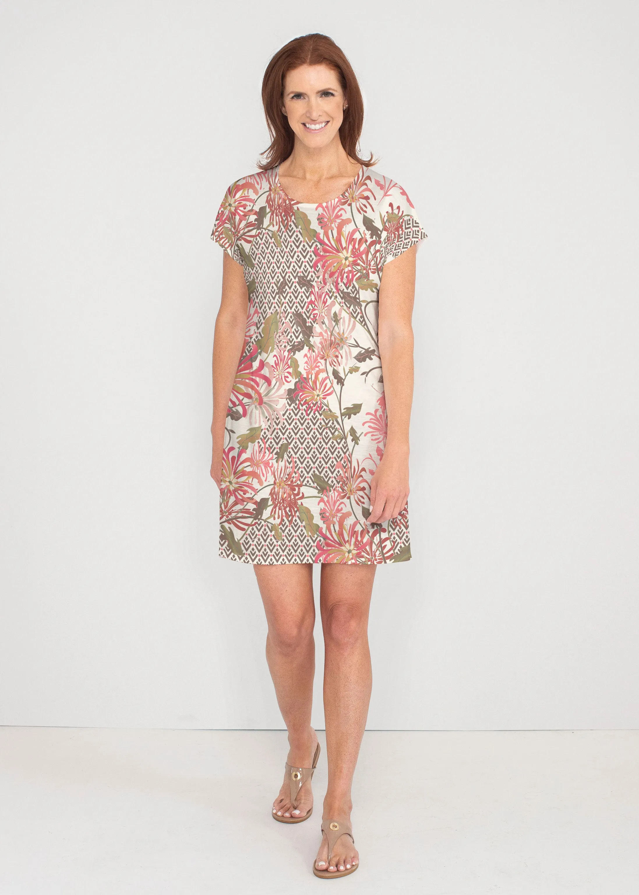 Lucia Chocolate (8129) ~ French Terry Short Sleeve Crew Dress