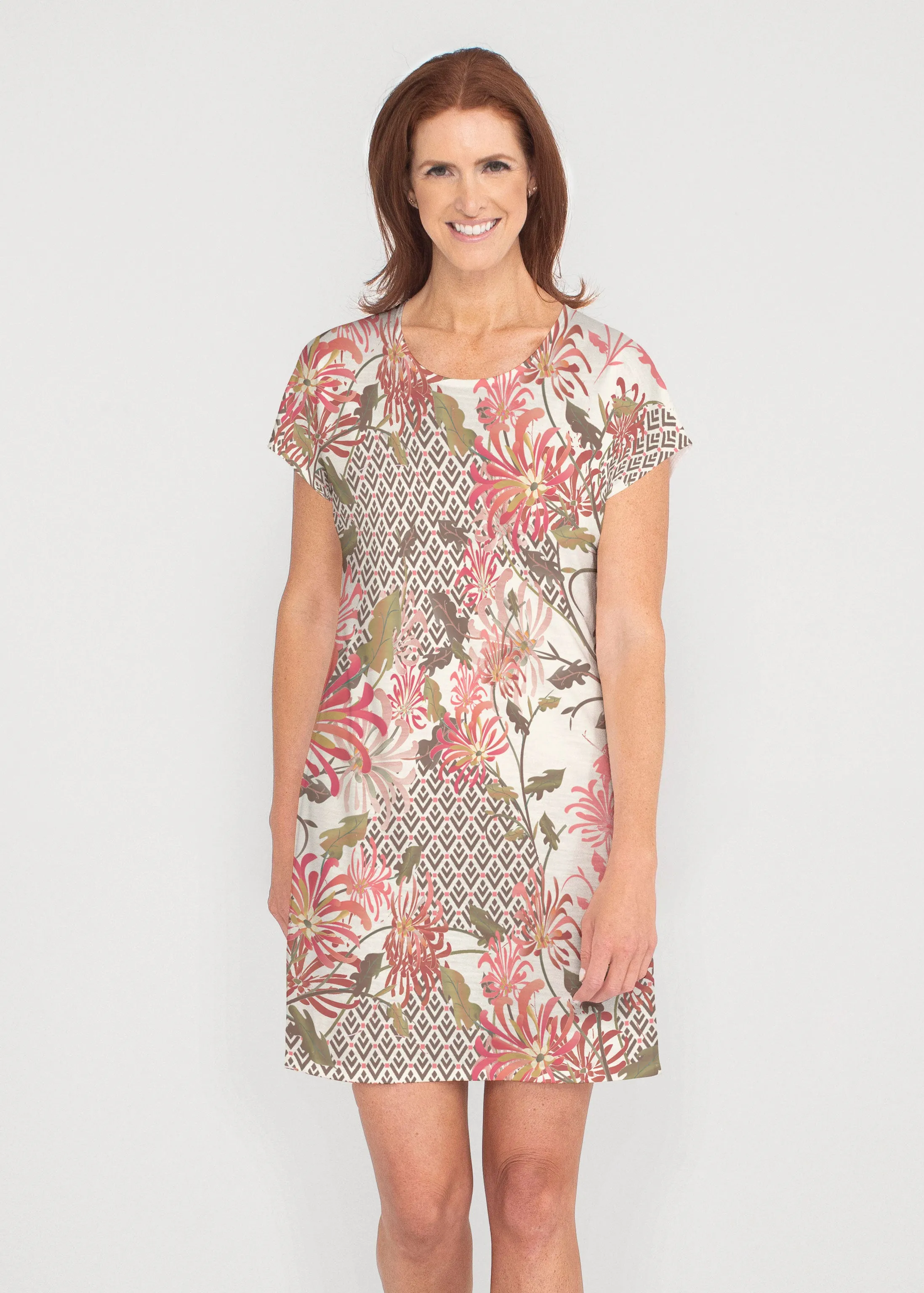 Lucia Chocolate (8129) ~ French Terry Short Sleeve Crew Dress