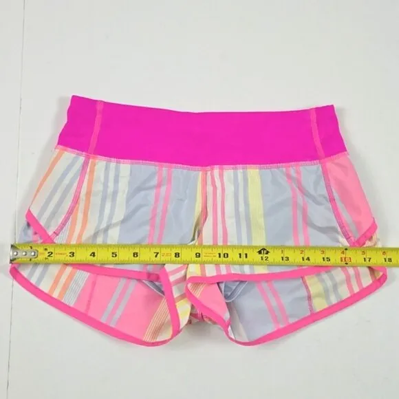 Lululemon Raspberry Glo Striped Speed Athletic Shorts Pink Lined Stretch Size 4